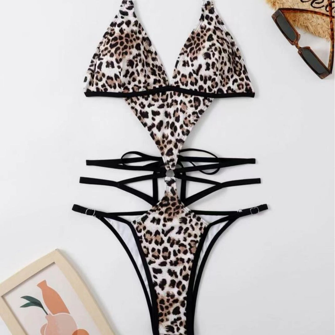 Damen Triangel-Bikini mit aufregendem Animal-Print und raffinierter Schnürung EB