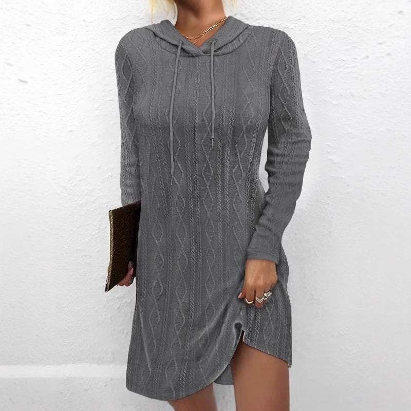 Damen Kapuzenpullover Kleid mit strukturiertem Strickmuster EB