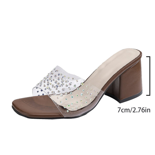 Damen Sandalen mit transparentem Riemchen und funkelnden Strass-Akzenten EB