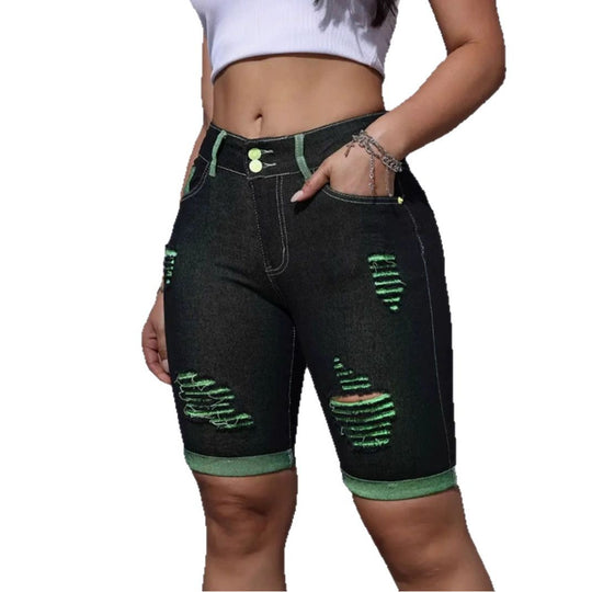Damen Jeansshorts mit kreativen Cut-Outs und trendiger Waschung EB