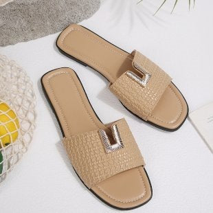 Damen Komfortable Slides mit modischem Riemen und eleganter Schnallenverzierung EB