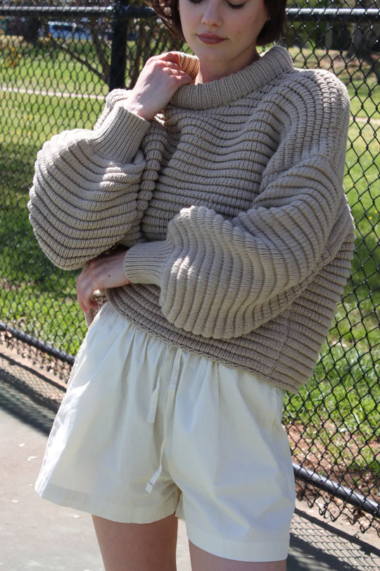 Damen lässiger Strickpullover mit Rollkragen und Rippstruktur EB