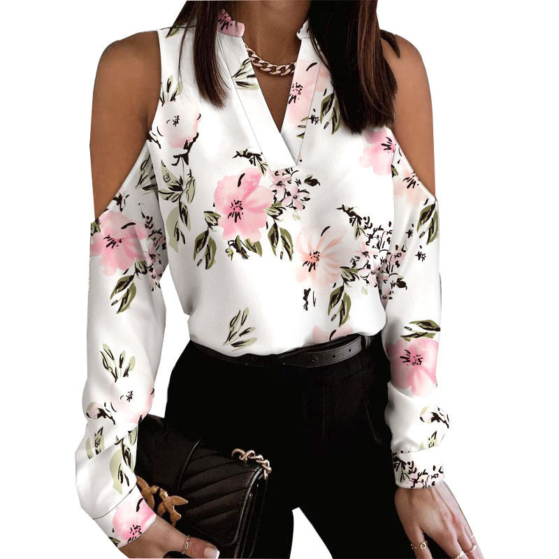 Damen Bluse mit schulterfreier Verarbeitung und floralem Druck EB