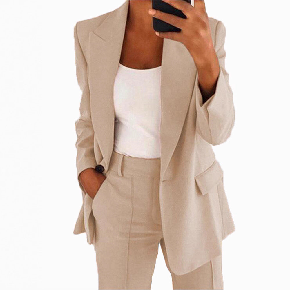 Damen nan taillierter Blazer-Hosen Businessanzug aus Stretchstoff EB
