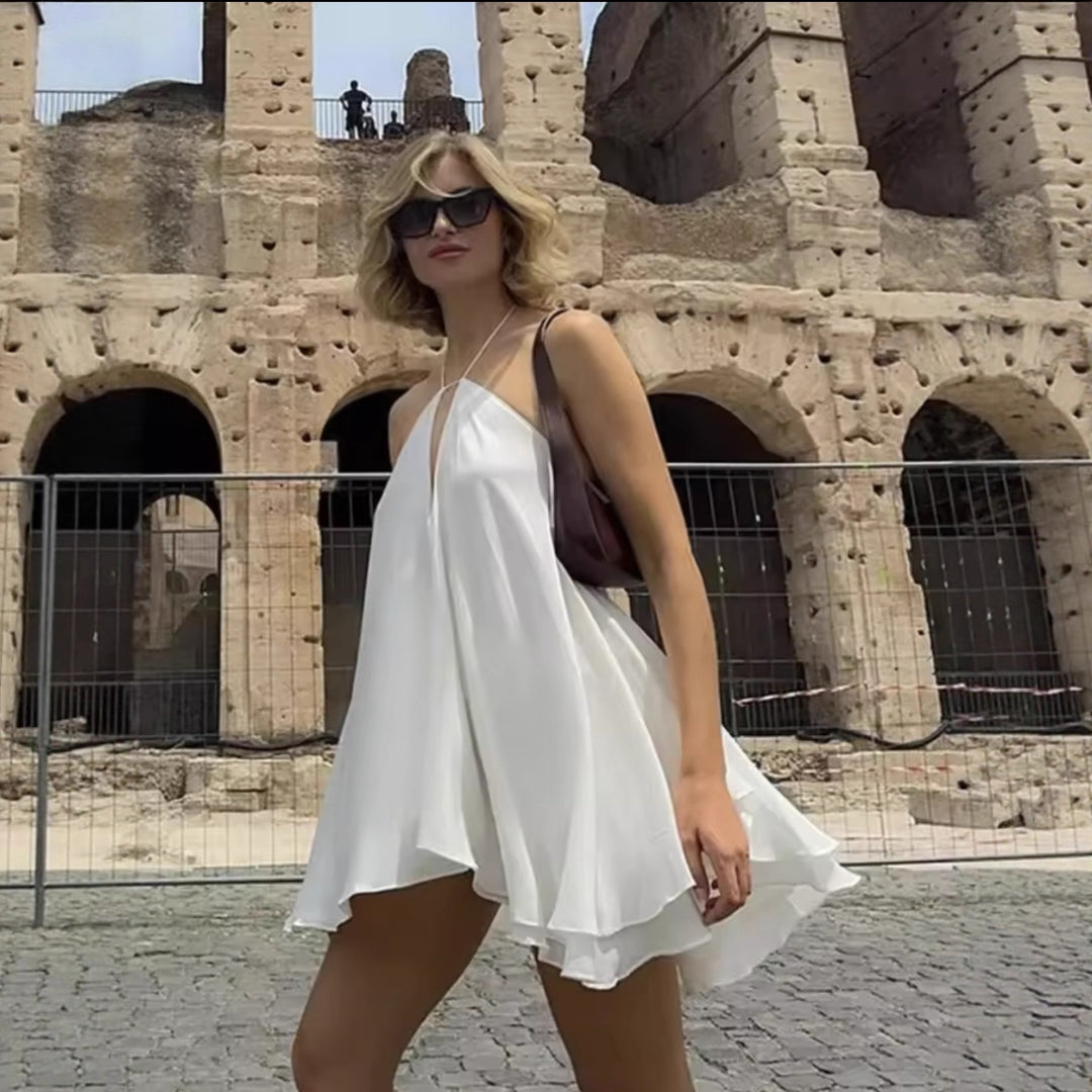 Damen luftiges Chiffonkleid mit tiefem V-Ausschnitt und verstellbaren Trägern EB
