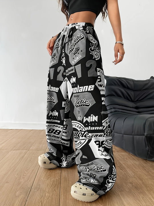 Damen Modische Freizeithose mit auffälligem Print und elastischem Bund EB
