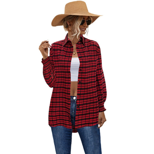 Damen Karobluse mit angeschnittenen Ärmeln und elastischen Ärmelsäumen EB