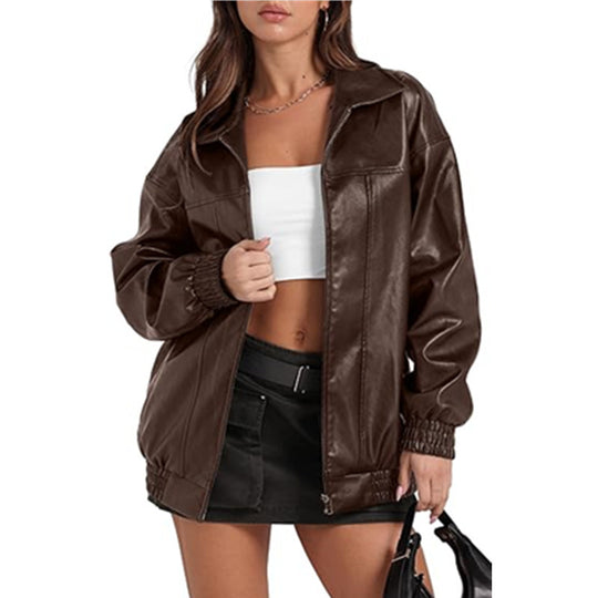 Damen lässige Oversized-Jacke mit elastischen Bündchen und modernem Schnitt EB