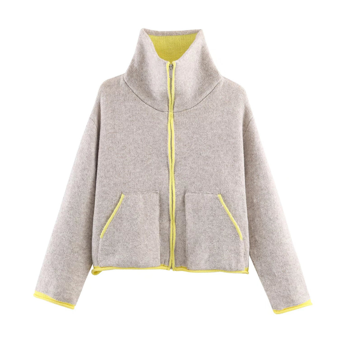 Damen nan kurze Fleecejacke mit hohem Stehkragen, durchgehendem Reißverschluss und aufgesetzten Taschen EB