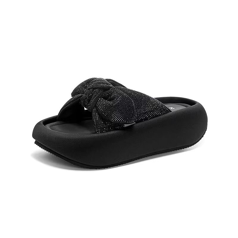Damen bequeme und elegante Pantoletten mit dekorativem Schleifenausschnitt EB