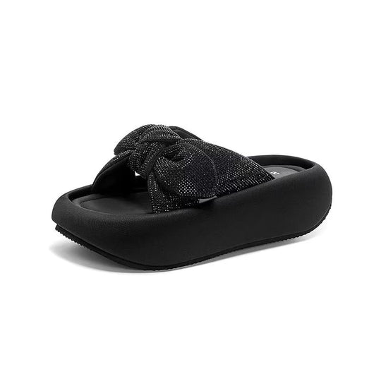 Damen bequeme und elegante Pantoletten mit dekorativem Schleifenausschnitt EB