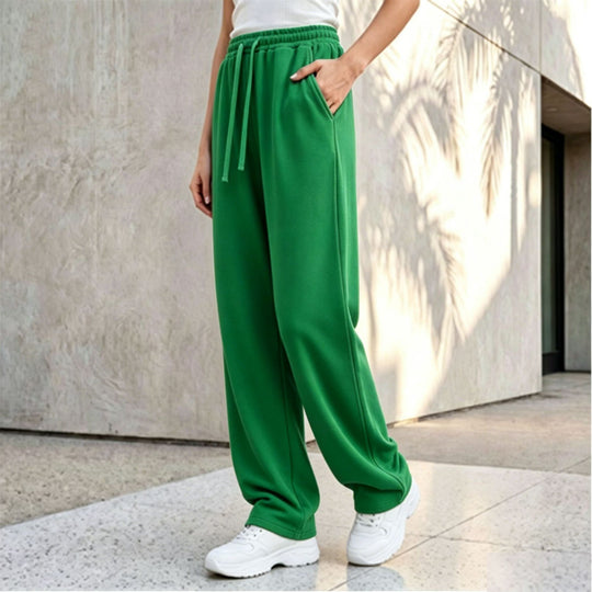 Damen nan weite Loungepalazzo-Hose mit hohem Komfortbund, Kordelzug, seitlichen Eingrifftaschen und dekorativer Seitennaht EB