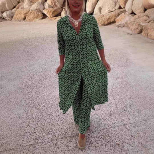 Damen Maxikleid mit raffiniertem Muster und asymmetrischem Saum EB