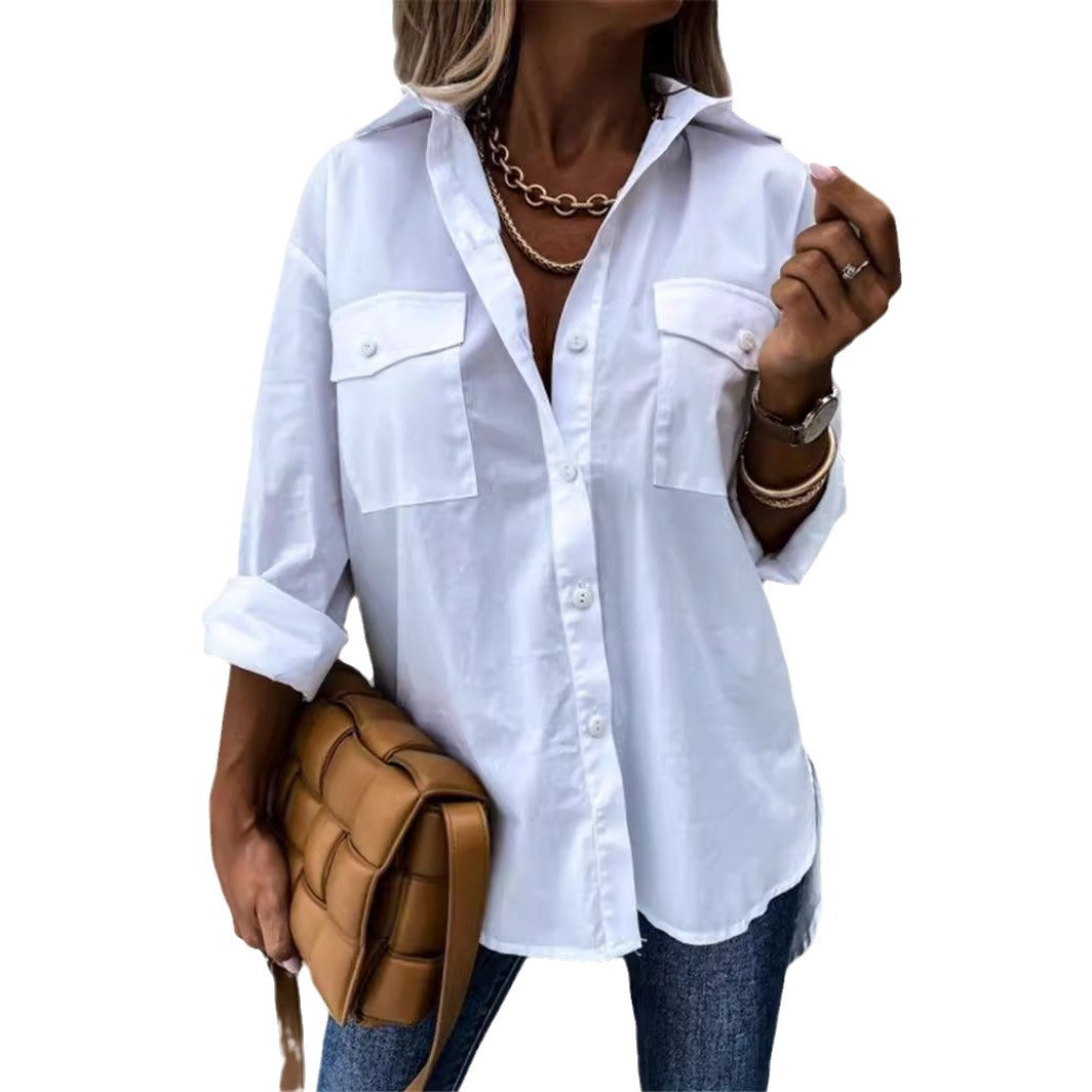 Damen Modische Hemdbluse mit praktischen Brusttaschen und legerem Schnitt EB