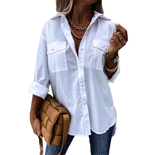Damen Modische Hemdbluse mit praktischen Brusttaschen und legerem Schnitt EB