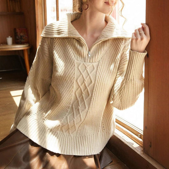 Damen Strickpullover mit hohem Kragen und Zipper EB