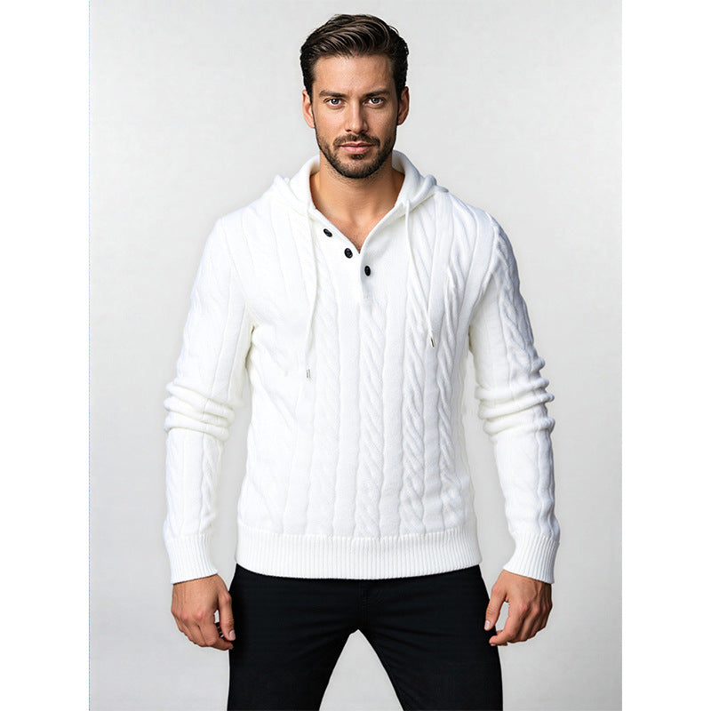 Herren stylischer Strickpullover mit Kapuze und Knopfdetails EB