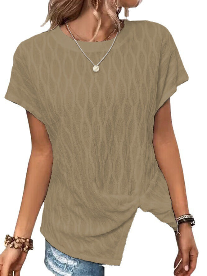 Damen Kurzarm T-Shirt mit strukturiertem Wellenmuster und hochwertiger Baumwolle EB