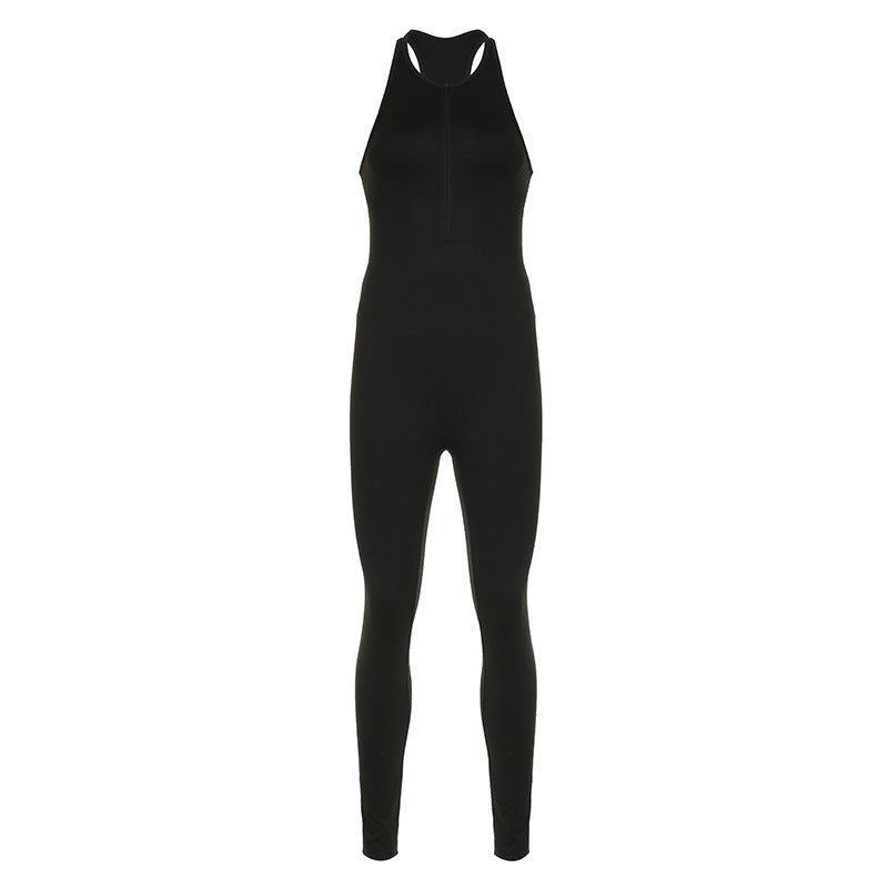 Damen Sportlicher einteiliger Bodysuit mit hohem Kragen und Reißverschluss EB