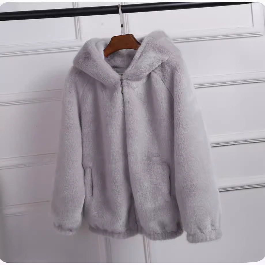 Damen Flauschige Kapuzenjacke EB