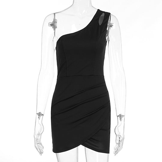 Damen Einseitig Schulterfreies Minikleid mit Raffung und Figurformendem Schnitt EB