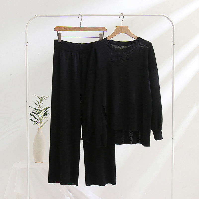 Damen lässiges Strickoberteil und Hose Set EB