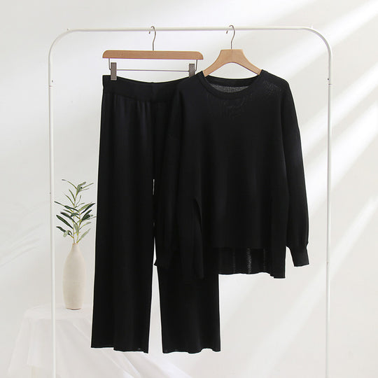 Damen lässiges Strickoberteil und Hose Set EB