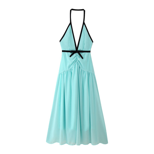 Damen Maxikleid mit elegantem Halterneck und romantischen Rüschendetails EB