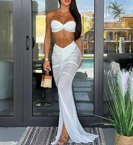 Damen Langes Schocken Kleid mit Raffung EB
