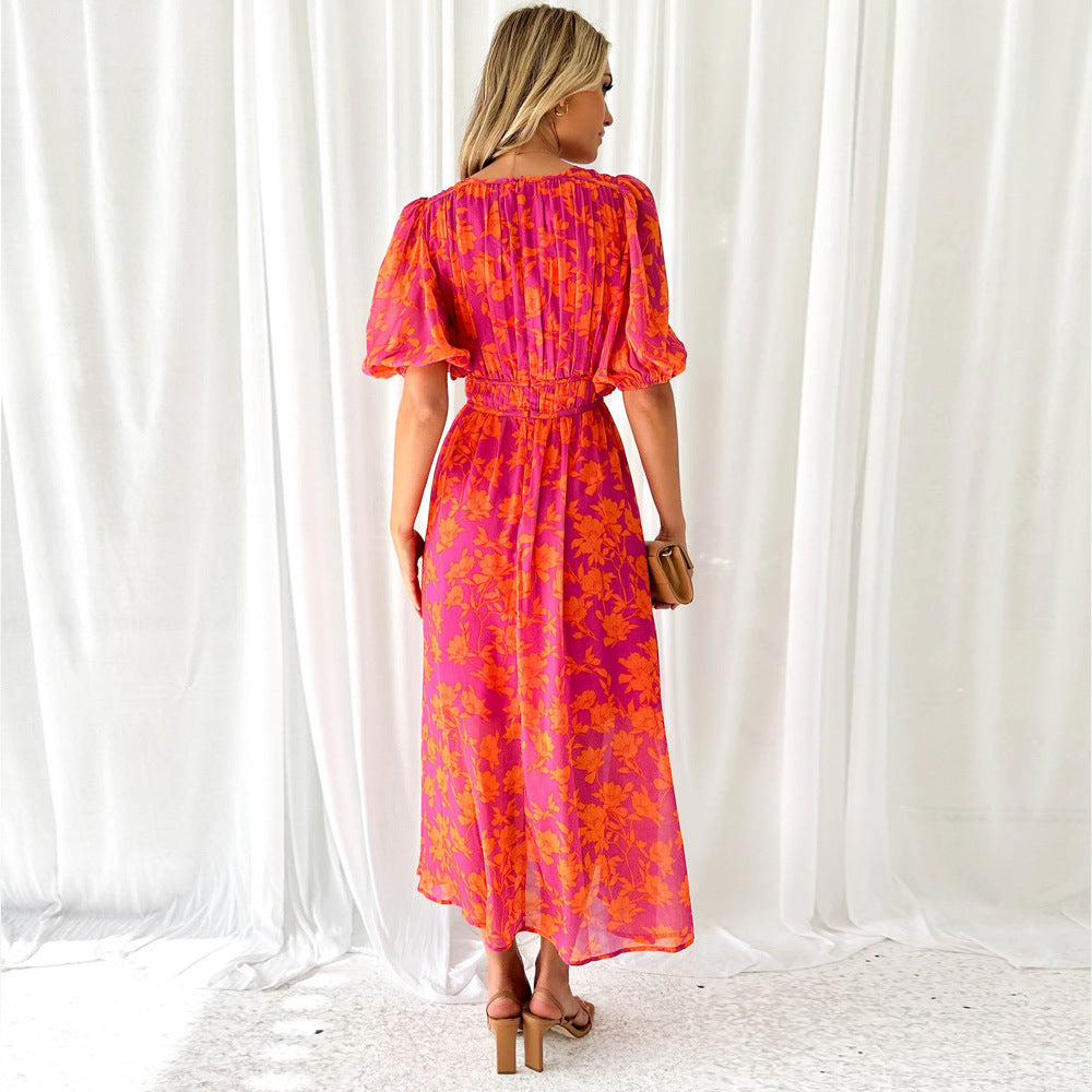 Damen Maxikleid mit voluminösen Ärmeln EB