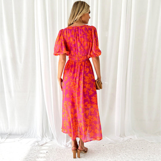 Damen Maxikleid mit voluminösen Ärmeln EB