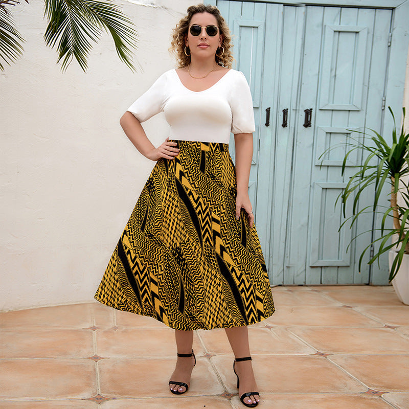 Damen schwingender Maxirock mit geometrischem Muster EB