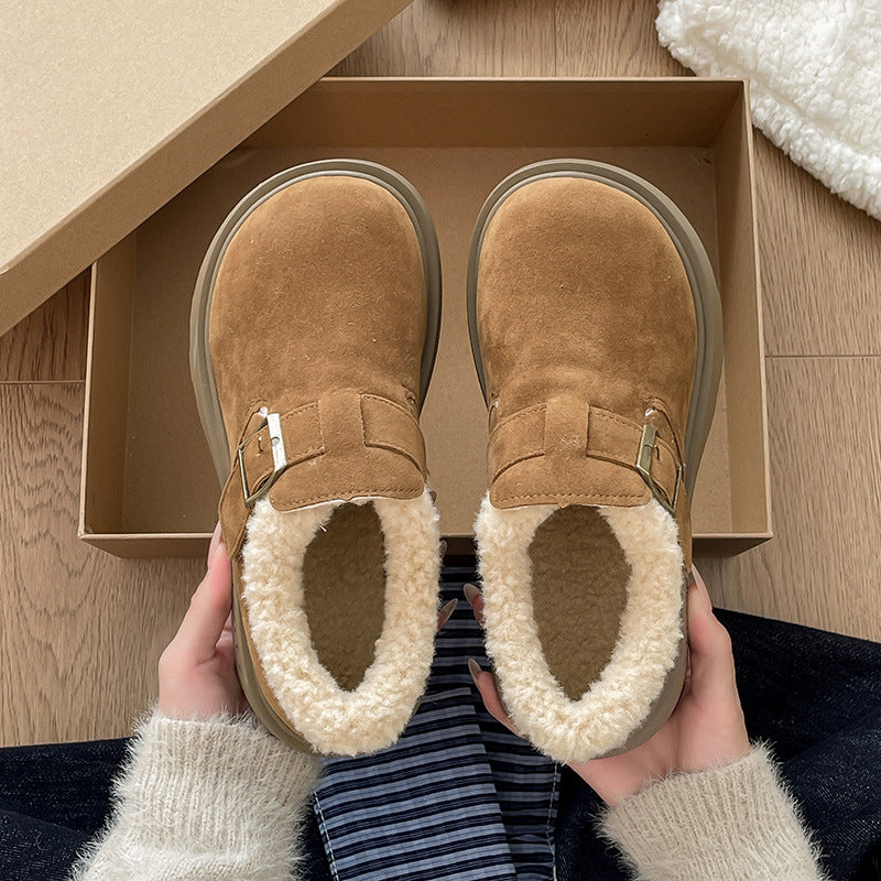 Damen Komfort Clogs mit warmem Kunstfell und modischem Riemen EB