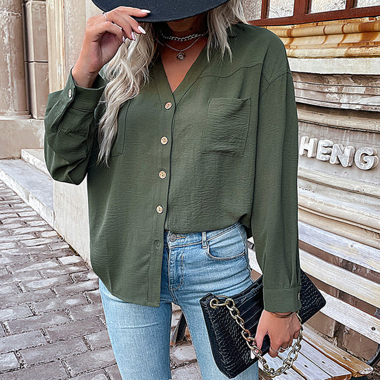 Damen Lockeres Blusenshirt aus leichtem Material mit Knopfleiste EB