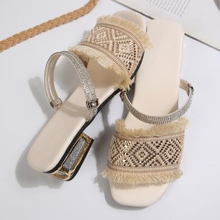 Damen modische Sandalen mit Fransen und glitzernden Riemen EB