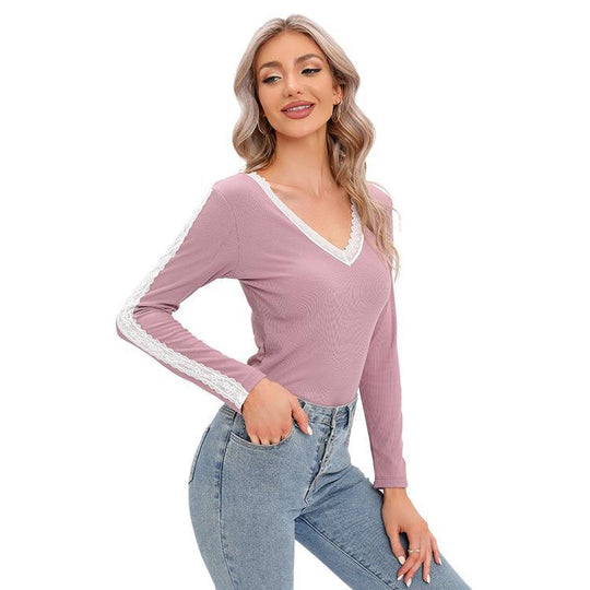 Damen Langarmshirt mit zartem Spitzenbesatz EB