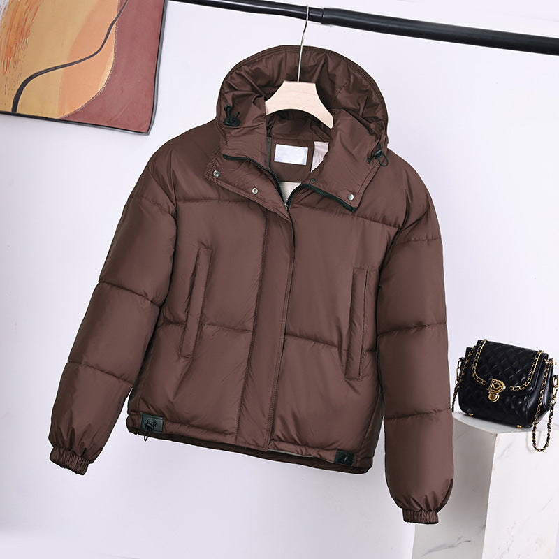 Damen nan kurze wattierte Kapuzenjacke im Boxy Cut mit verdeckter Reißverschlussblende EB