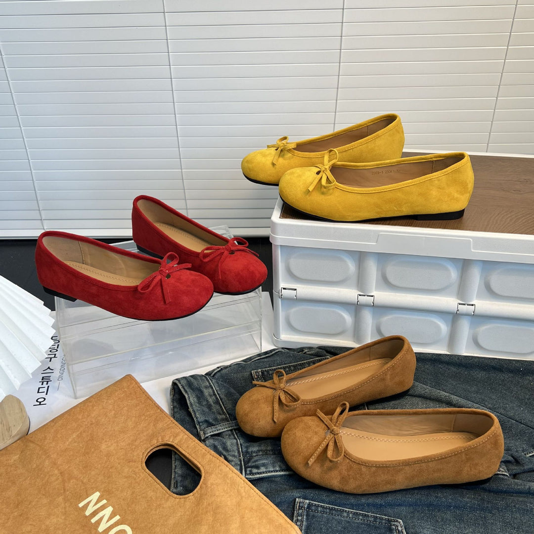 Damen Ballerinas aus weichem Wildleder mit dekorativem Schleifenakzent EB