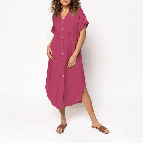 Damen Hemdkleid mit bodenlangem Schnitt und Knopfdetails EB