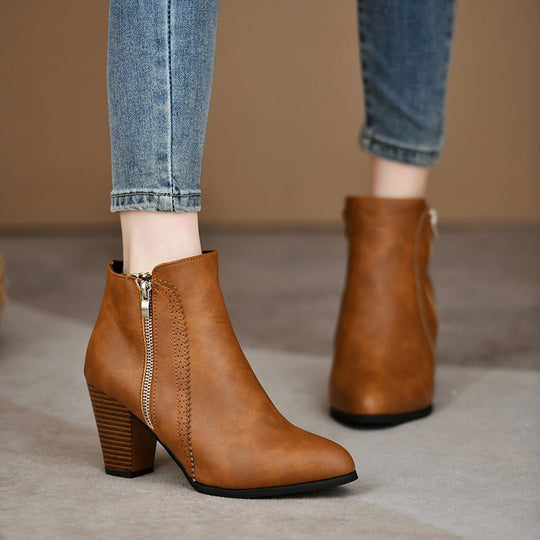 Damen modische Stiefeletten mit elegantem Reißverschluss EB