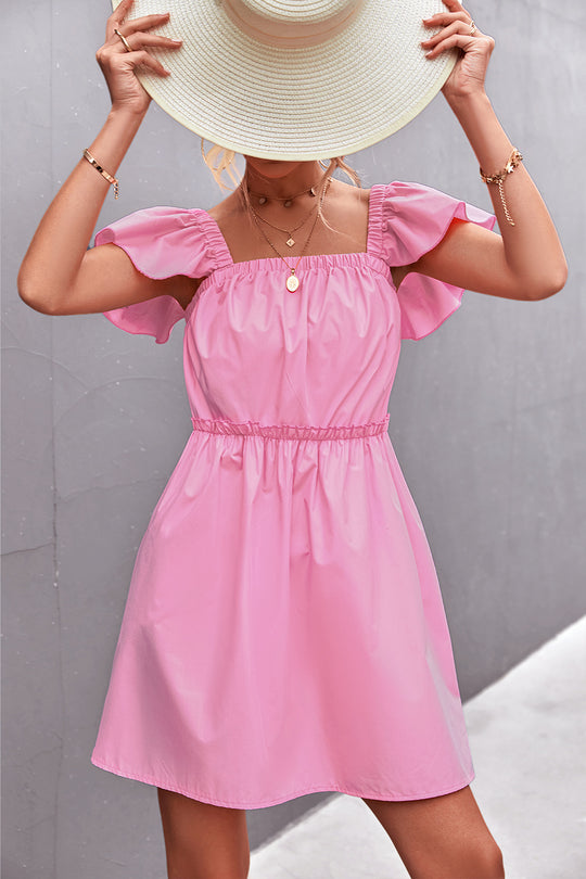 Damen Freizeitkleid mit voluminösen Ärmeln und elastischem Taillenzug EB