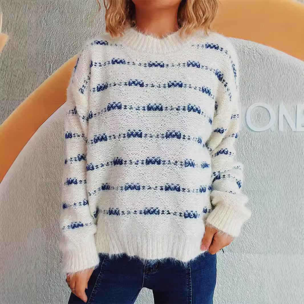 Damen Pullover mit weichem Mohair-Material und modernem Streifenmuster EB
