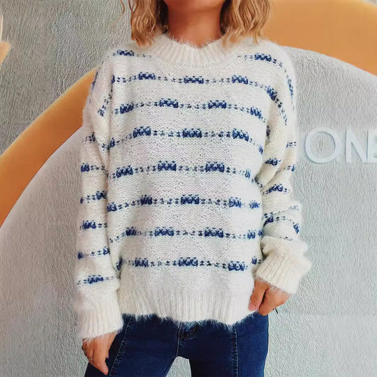 Damen Pullover mit weichem Mohair-Material und modernem Streifenmuster EB