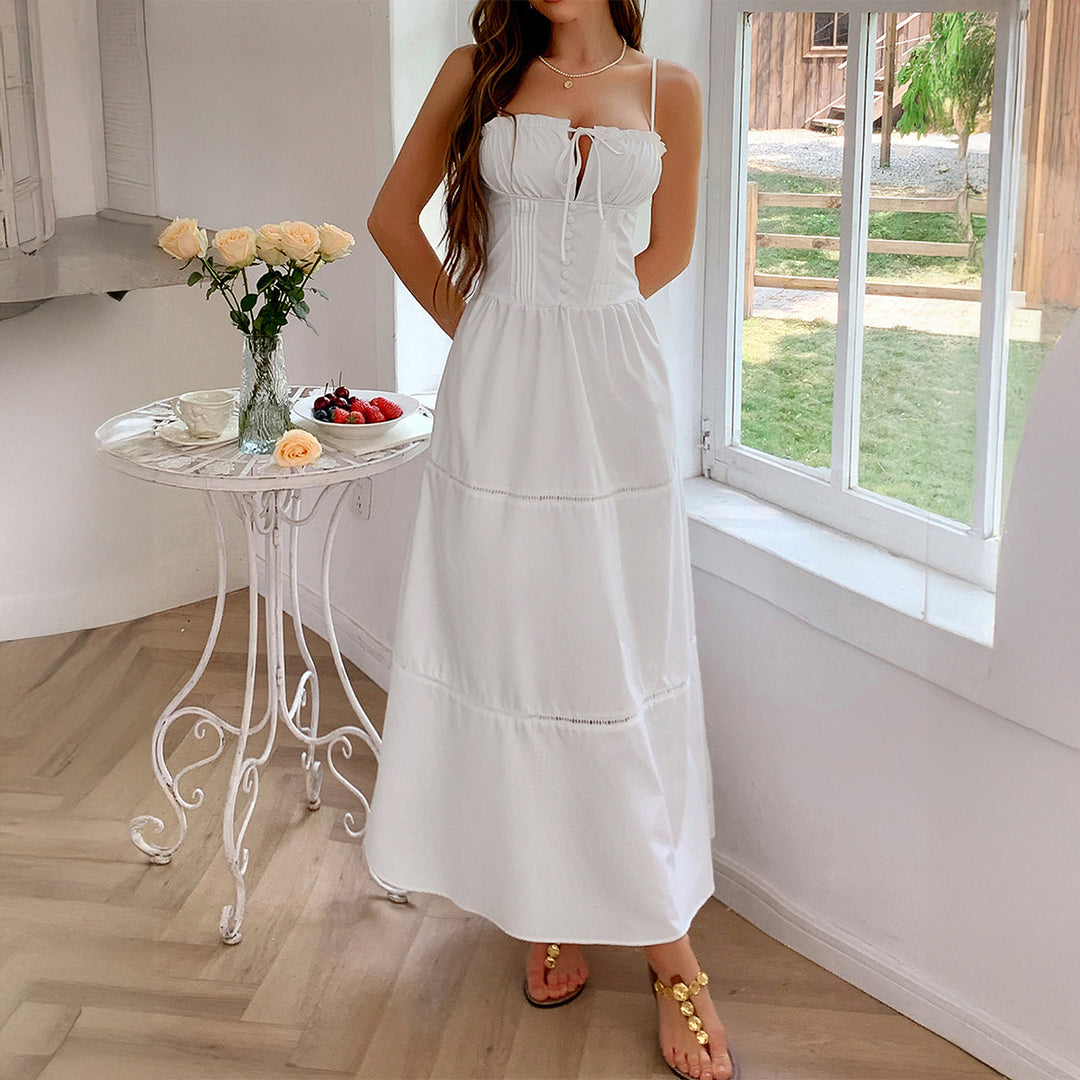 Damen Luftiges Sommerkleid mit Rüschendetails und Kordelzug EB