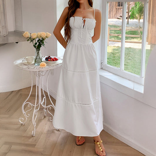Damen Luftiges Sommerkleid mit Rüschendetails und Kordelzug EB