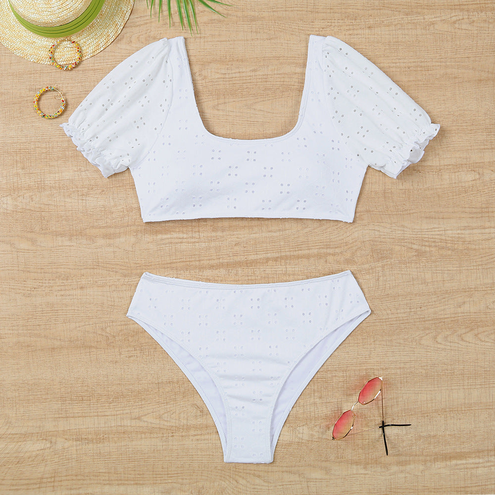 Damen Bikiniset mit Puffärmeln und floralen Details EB