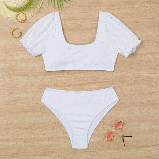 Damen Bikiniset mit Puffärmeln und floralen Details EB