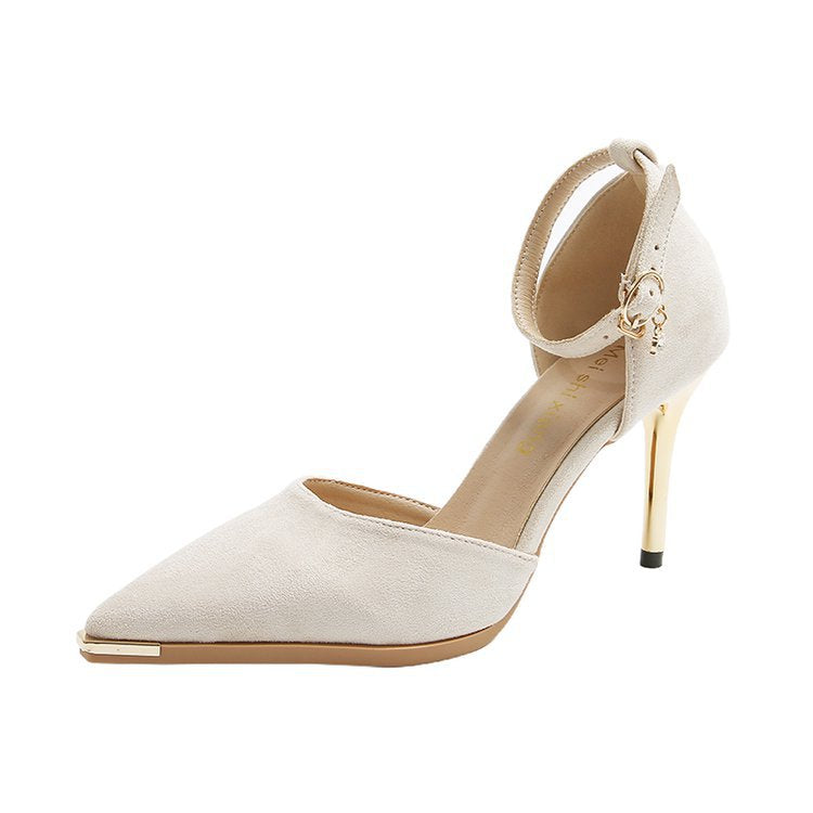 Damen elegante Slingback-High Heels mit spitz zulaufender Form und glamourösem Goldakzent EB