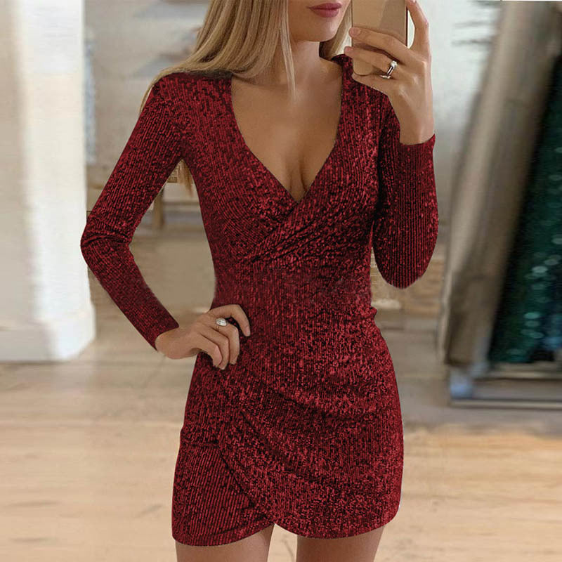 Damen Funkelndes Partykleid mit figuroptimierendem Schnitt und V-Ausschnitt EB