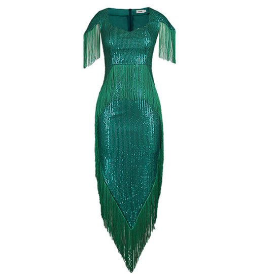 Damen Abendkleid mit schimmernden Fransen und Elegantem Schnitt EB